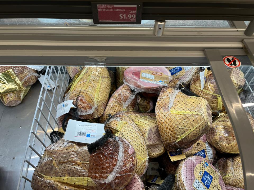 fridge of half hams at aldi