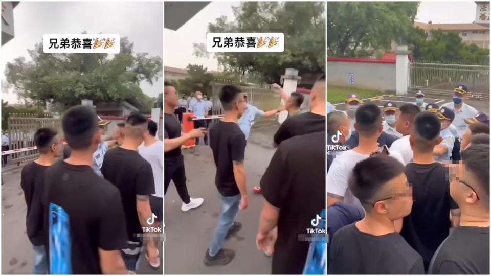 從曝光的影片可見，聚眾男子對獄方人員爆粗口。（翻攝自爆料公社）