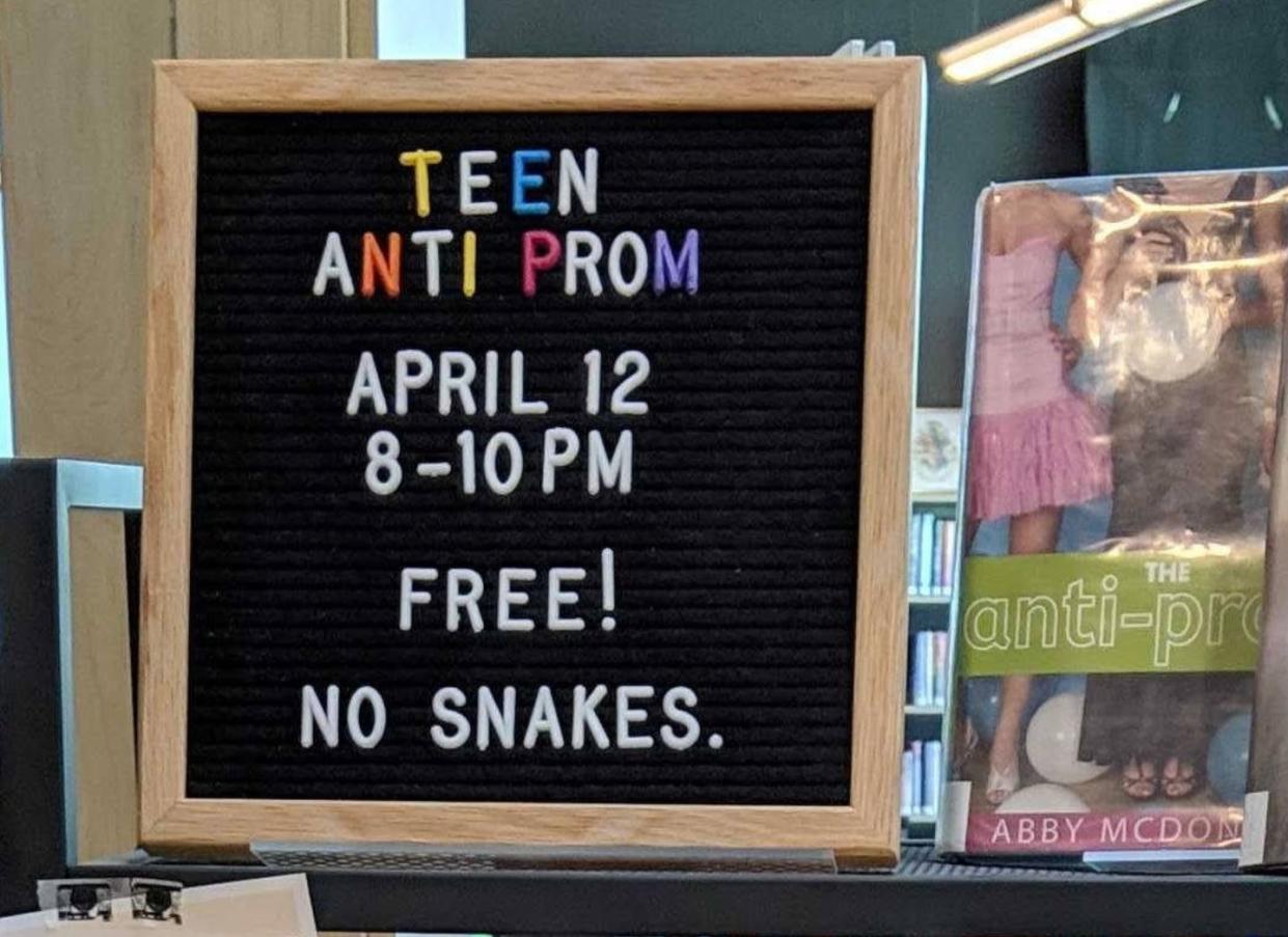 The Pflugerville Public Library issued a correction that there would be free snacks, not snakes, at their anti-prom event. (Photo: Facebook)