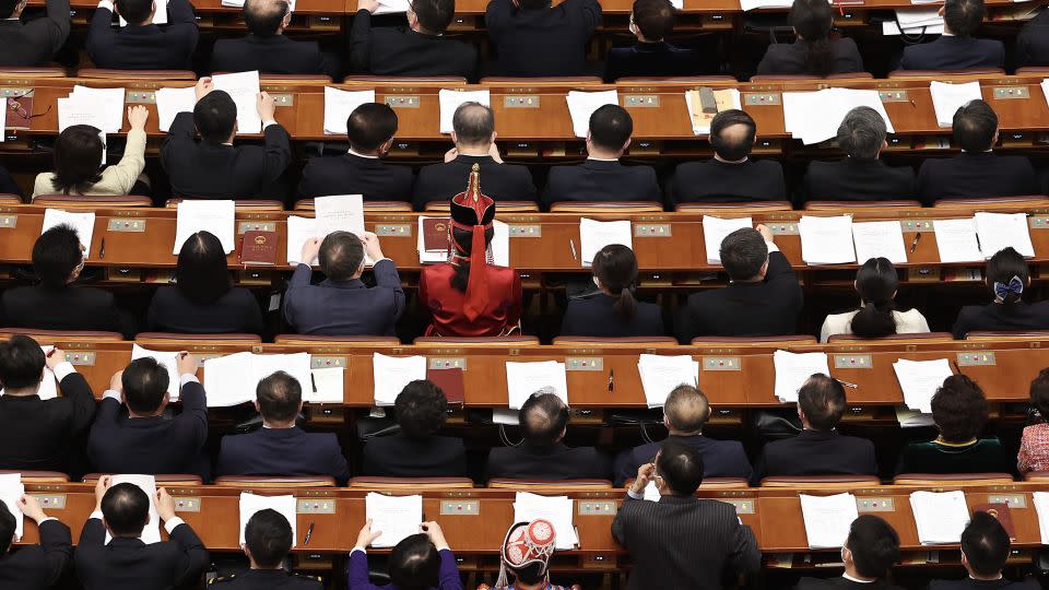 Delegates at the opening of an annual meeting of China's rubber stamp national legislature in Beijing on March 5. - Lintao Zhang/Getty Images AsiaPac/Getty Images