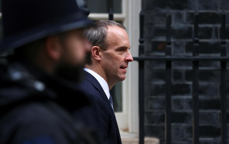 Britain's Foreign Affairs Secretary Dominic Raab arrives at Downing Street, in London, Britain, November 26, 2020. REUTERS/Simon Dawson
