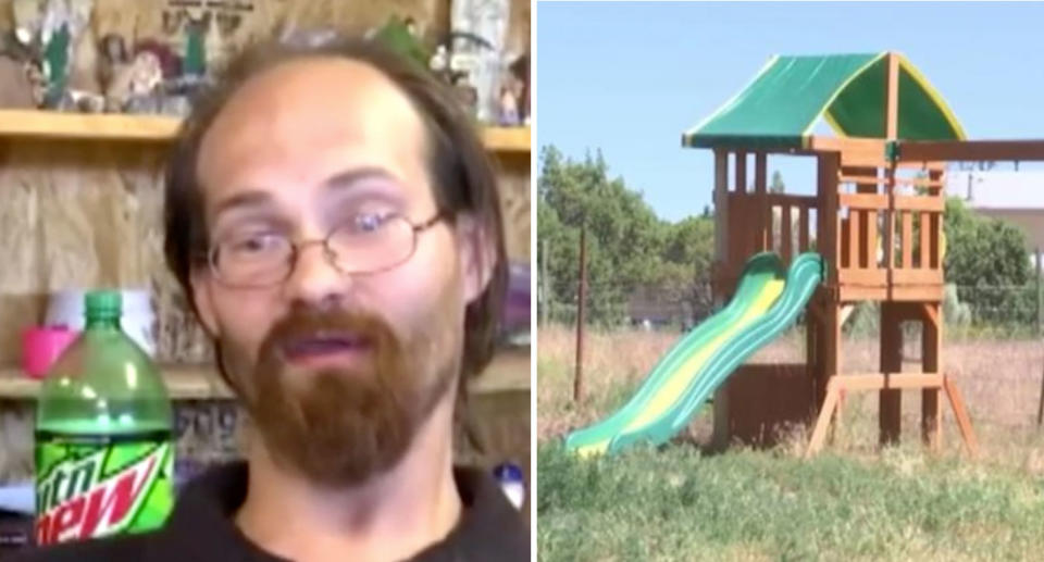 Photo of one of the children, Timothy, and the playground at the home he grew up in.