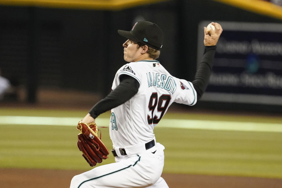 Arizona Diamondbacks pitcher Drey Jameson throws against the Colorado Rockies during the seventh inning of a baseball game Monday, May 29, 2023, in Phoenix. (AP Photo/Darryl Webb)