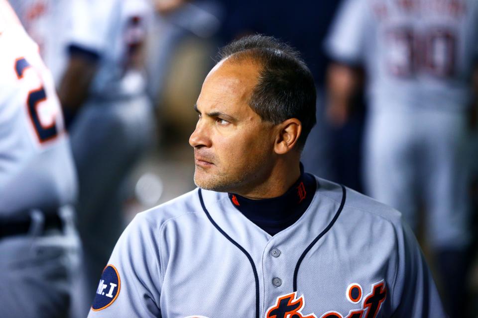 Omar Vizquel in 2017, during his time as Detroit's first-base coach.