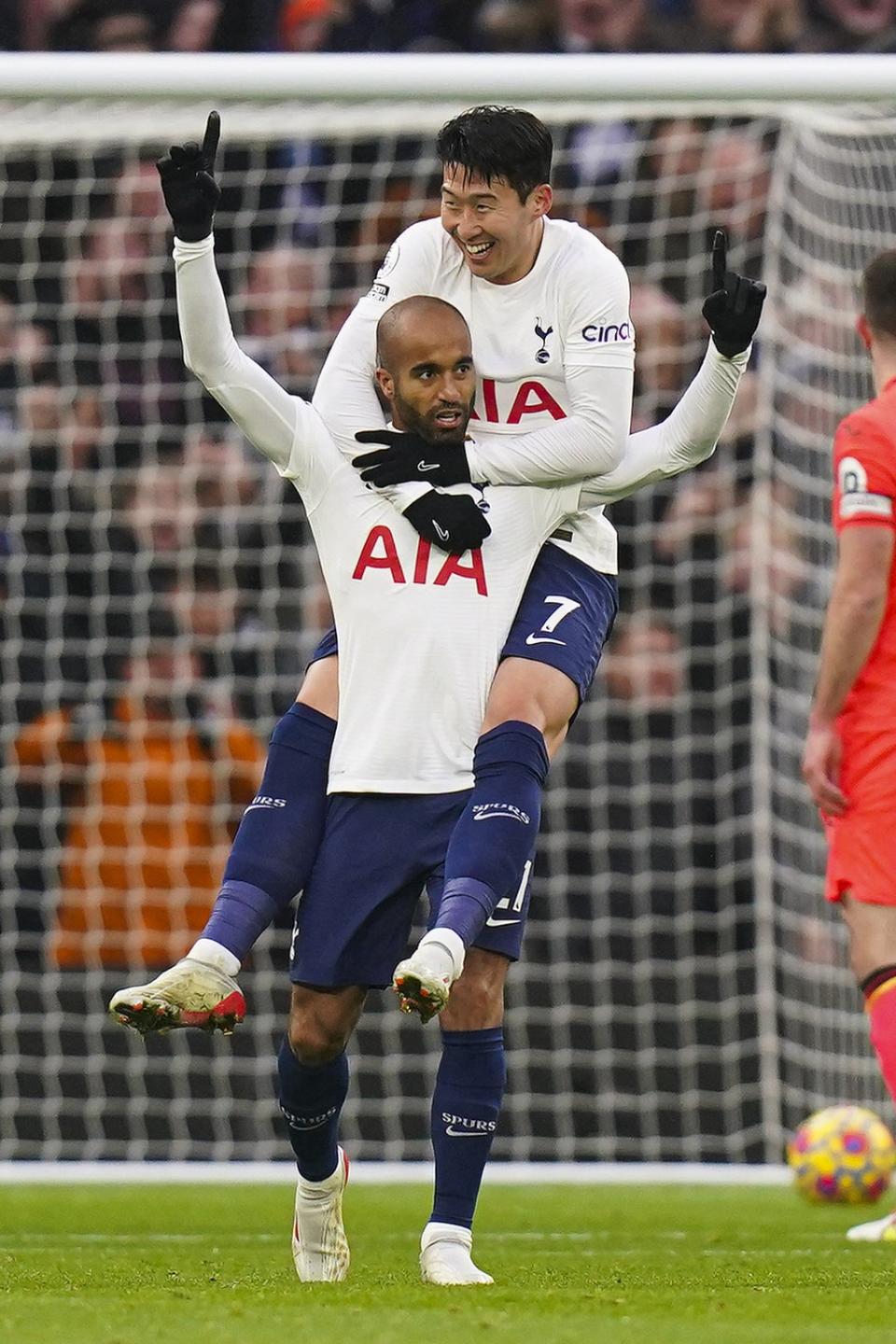 Tottenham Hotspur’s Lucas Moura celebrates scoring his side’s first goal against Norwich (Adam Davy/PA) (PA Wire)