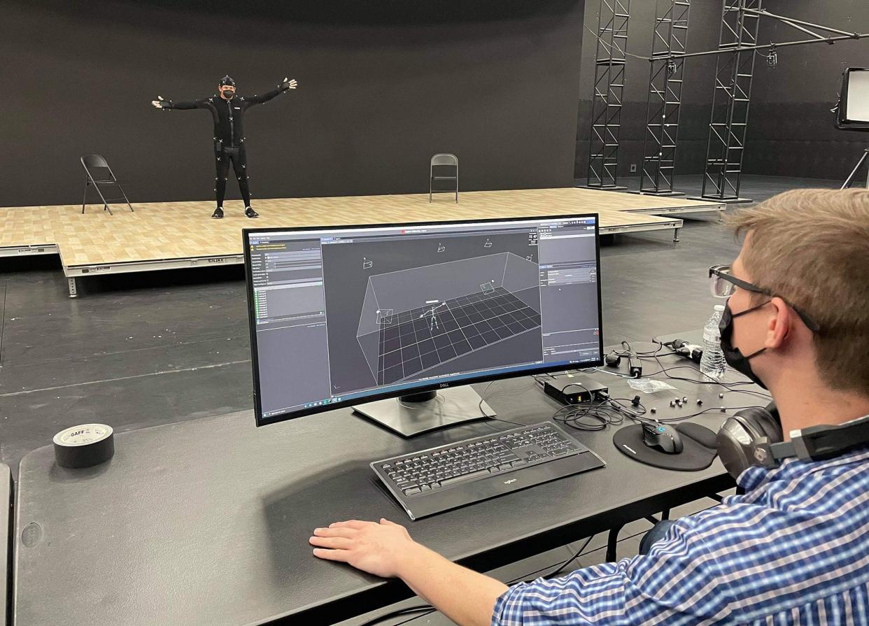 Cast and crew film  “Sequoyah: Voice of the Inventor for the Bicentennial” at the Cherokee Nation Covid Response Virtual Soundstage using state-of-the-art motion and facial capture technology. Photo provided by the Cherokee Nation. 