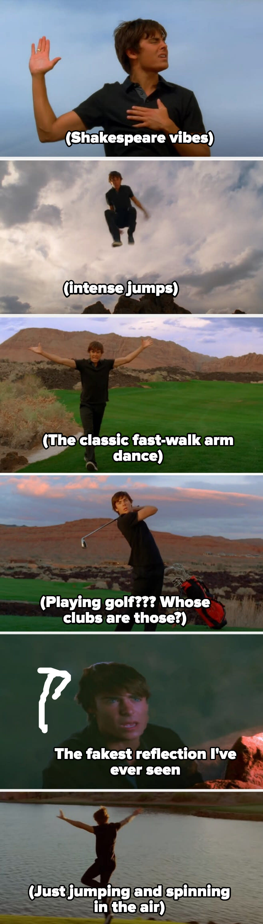Troy dancing and singing along the golf course