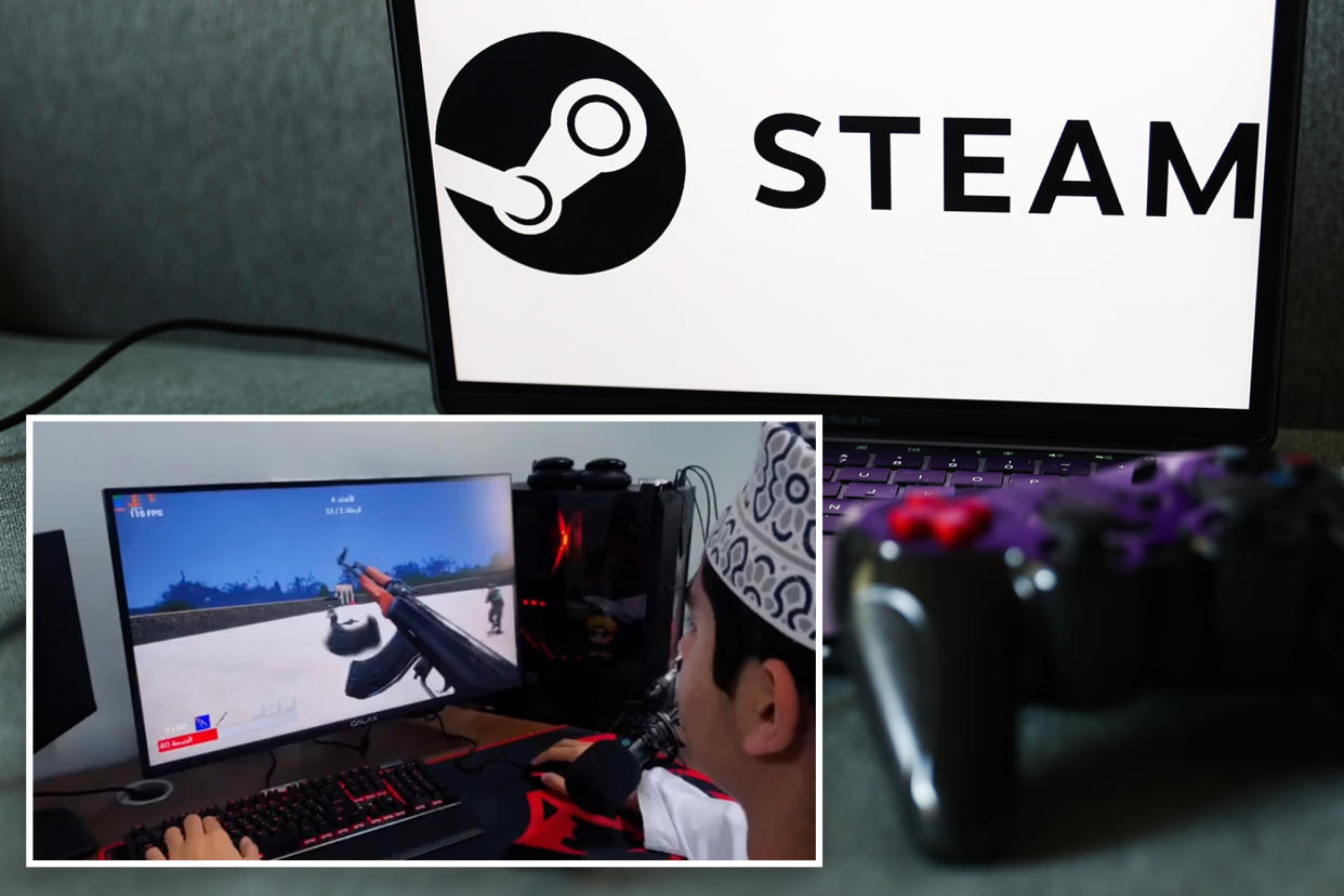 Steam logo displayed on a laptop screen