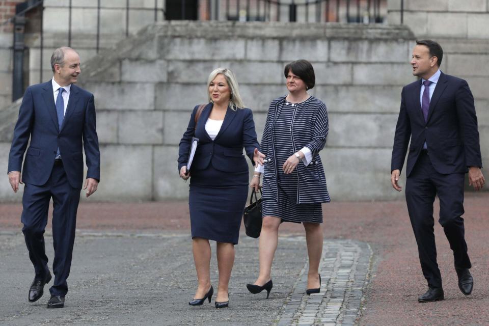 From left: Taoiseach Micheal Martin, deputy First Minister Michelle O'Neill, First Minister Arlene Foster and Tanaiste Leo Varadkar (PA)