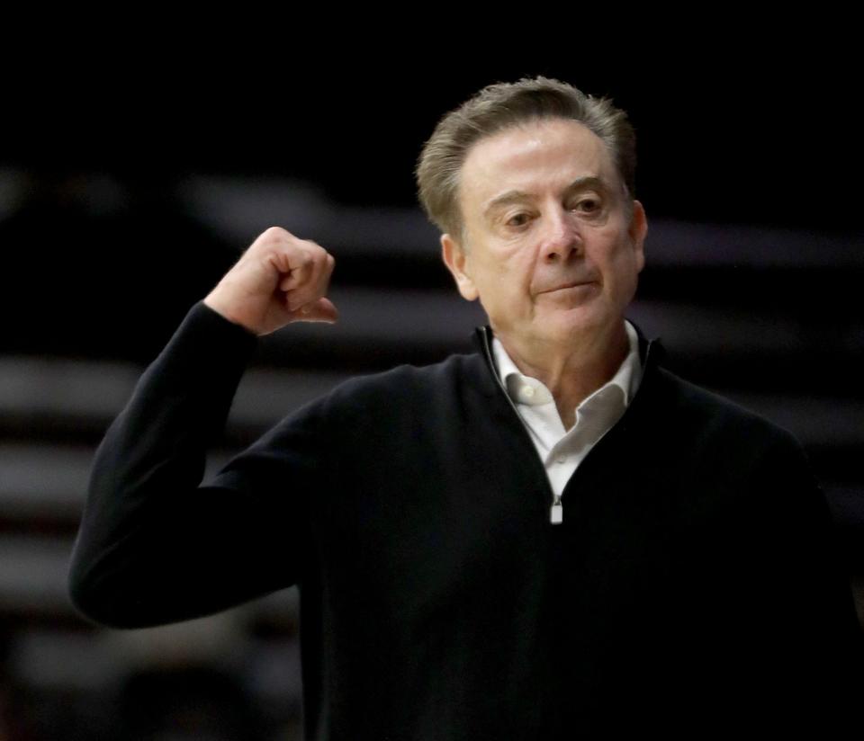 Iona University coach Rick Pitino gestures during a MAAC basketball game against Canisius at Iona University in New Rochelle Dec. 4, 2022. Iona defeated Canisius 90-60.