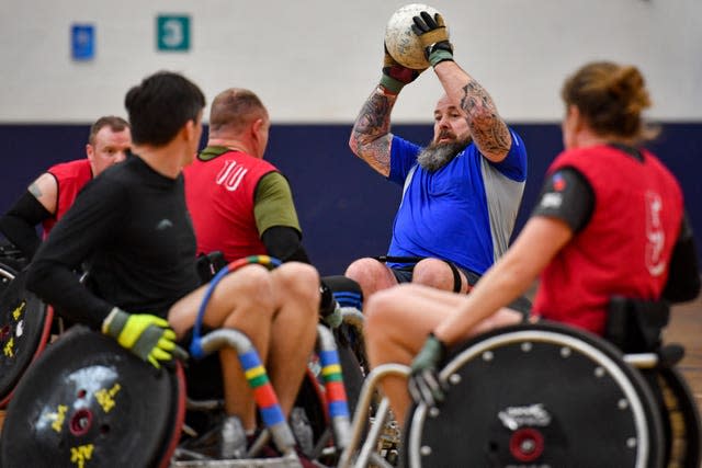 Competitors from the UK's Invictus Games team pictured training. Jacob King/PA Wire