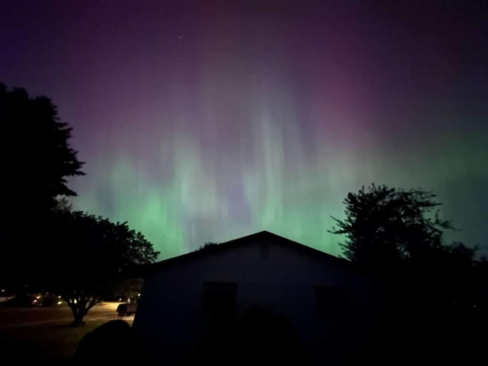 The Northern Lights, when particles from the sun collide in Earth's upper atmosphere, as seen over the Boise Bank in the early hours of Saturday, May 11, 2024.
