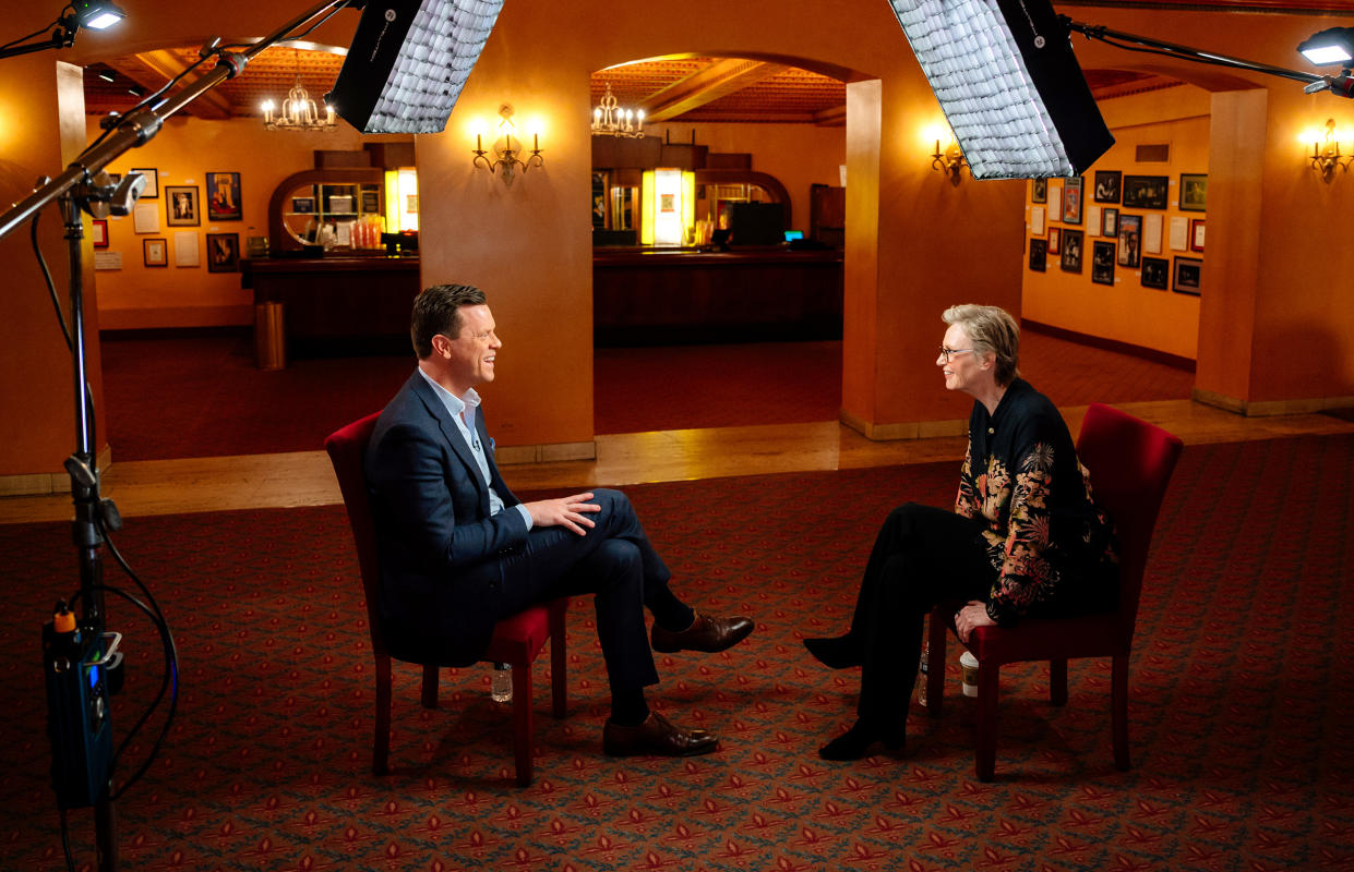 Willie Geist and Jane Lynch on April 17, 2022. (Nathan Congleton / TODAY)