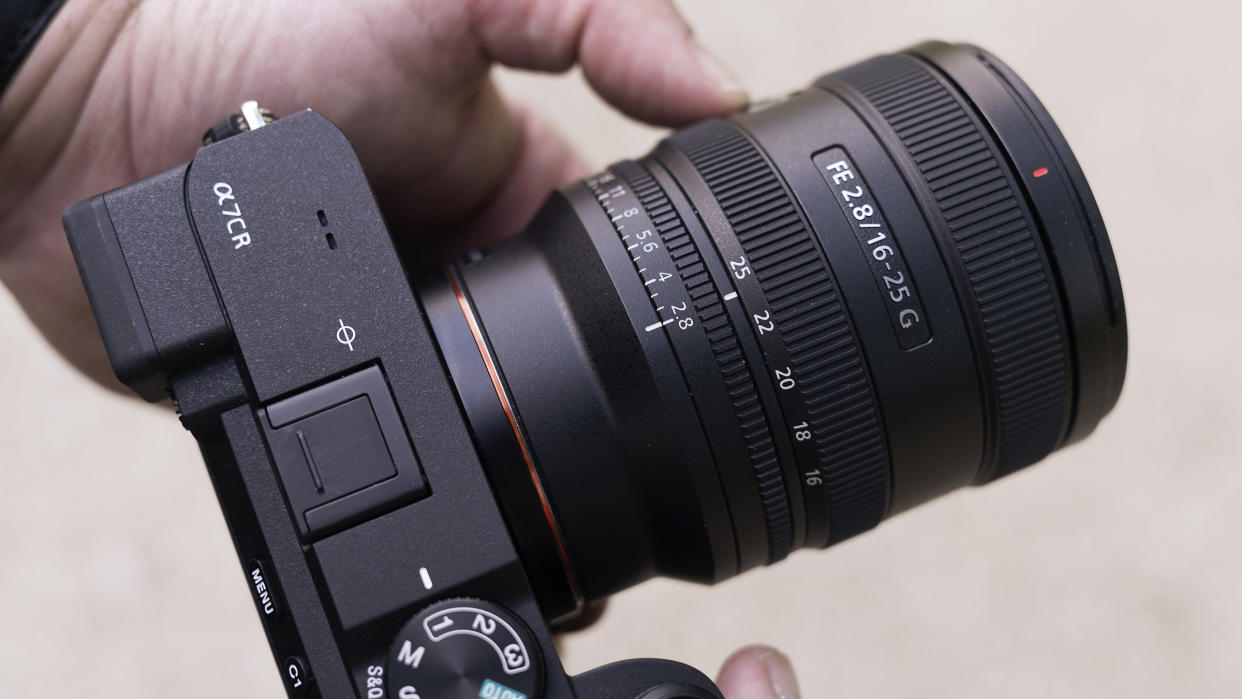  Sony FE 16-25mm F2.8 G lens attached to a Sony A7C R. 