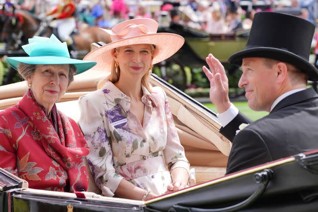 <p>Jonathan Brady/PA Images via Getty</p> Princess Anne, Lady Gabriella Kingston and Peter Phillips arrive at Royal Ascot on June 18, 2024