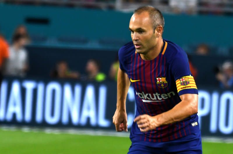 Andres Iniesta spent the majority of his soccer career at FC Barcelona. File Photo by Gary I Rothstein/UPI