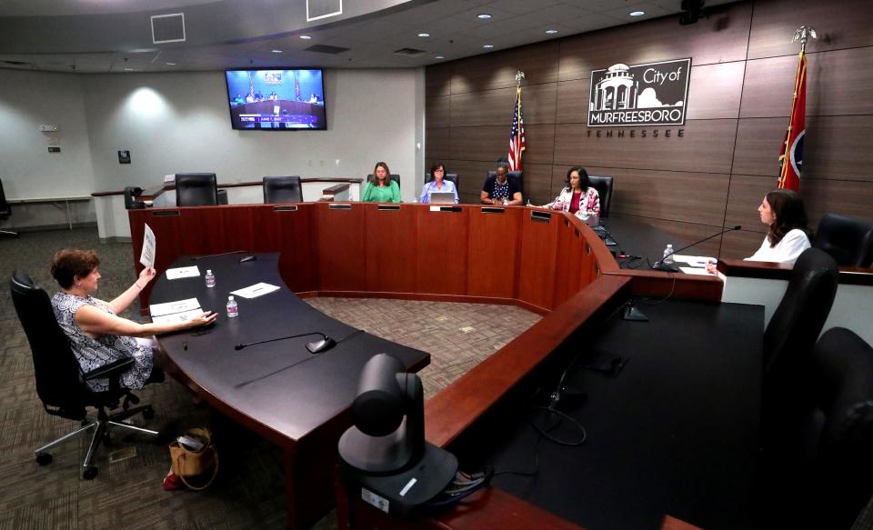 Murfreesboro City School Board candidates speak during a political forum for Murfreesboro City School Board candidates, on Tuesday, June 7, 2022, at City Hall in Murfreesboro. The event was hosted by the League of Women Voters in partnership with Murfreesboro CityTV.