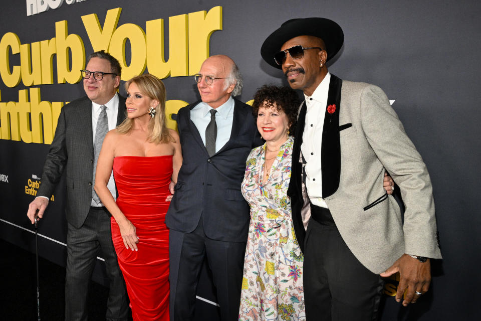 Jeff Garlin, Cheryl Hines, Larry David, Susie Essman and J. B. Smoove at the Los Angeles premiere of the final season of "Curb Your Enthusiasm" held at the DGA Theater Complex on January 30, 2024 in Los Angeles, California.