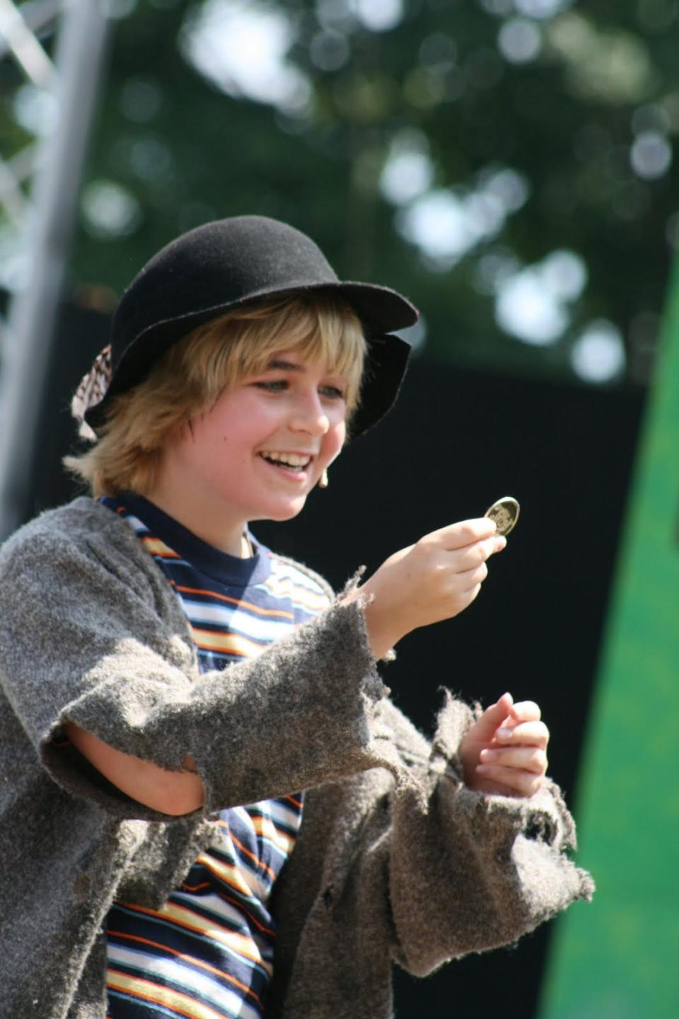 Gavin Sorge Jr. as Charlie in the "Willy Wonka and the Chocoloate Factory" at Prescott Park in Portsmouth in 2012.