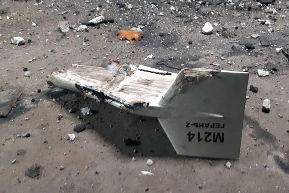 FILE - This undated photograph released by the Ukrainian military's Strategic Communications Directorate shows the wreckage of what Kyiv has described as an Iranian Shahed drone downed near Kupiansk, Ukraine. (Ukrainian military's Strategic Communications Directorate via AP, File)