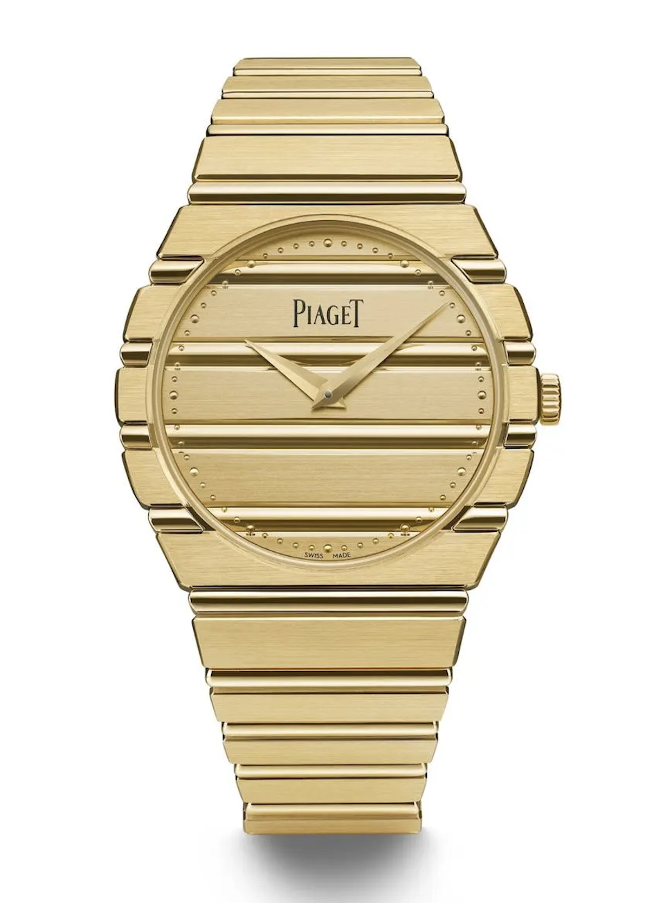 a gold watch with a white background