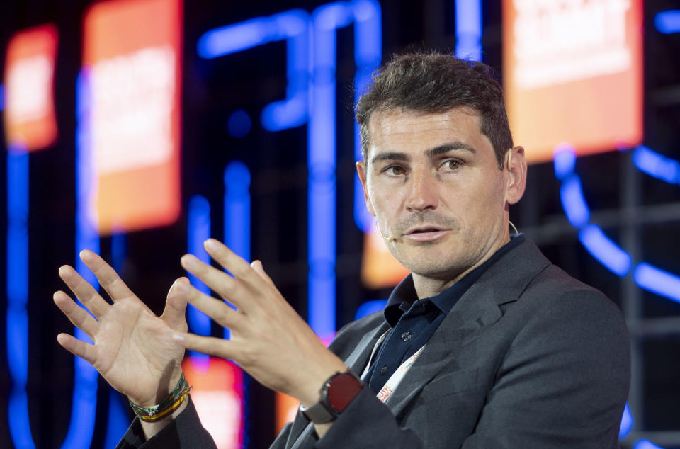 MADRID, SPAIN - JUNE 08: The captain of the Spanish national soccer team during 2006 and 2016, and founder of SportBoost, Iker Casillas, during a talk on the first day of South Summit Madrid 2022, at La Nave de Madrid, on June 8, 2022, in Madrid, Spain. South Summit, co-organized by IE University, is a meeting focused on innovation and entrepreneurship where key players in the ecosystem such as startups, corporations, institutions and investors meet. The objective of this meeting, held in Madrid on June 8, 9 and 10, is to generate valuable contacts and real business opportunities. (Photo By Alberto Ortega/Europa Press via Getty Images)