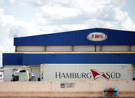 A truck is pictured at the Brazilian meatpacker JBS SA after a Brazil's Federal Police operation in Brasilia, Brazil March 17, 2017. REUTERS/Ueslei Marcelino