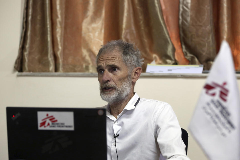 Brian Moller, MSF head of programs of Afghanistan, speaks during an interview to the Associated press in Kabul, Afghanistan, Tuesday, June 16, 2020. The Geneva-based international health organization Medicins Sans Frontieres MSF– also known as Doctors Without Borders Tuesday closed its operations in the Afghan capital Kabul after a horrific attack on its maternity hospital in May. (AP Photo/Rahmat Gul)