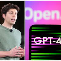 Sam Altman, der CEO von OpenAI, und eine Illustration von GPT-4