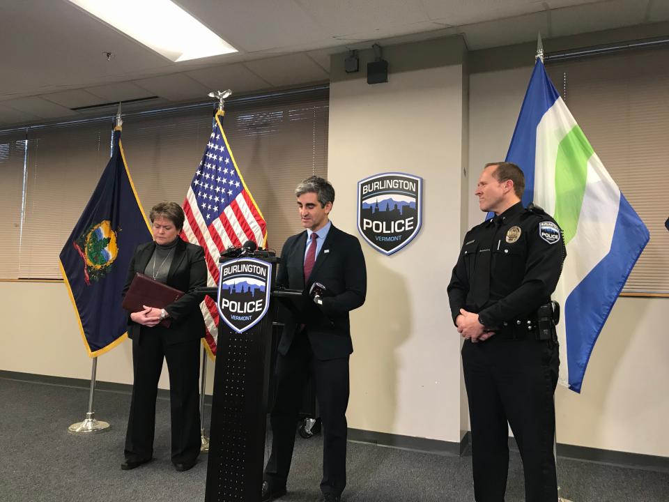 Burlington Mayor Miro Weinberger speaks at a press conference about next steps for the Burlington Police Department.