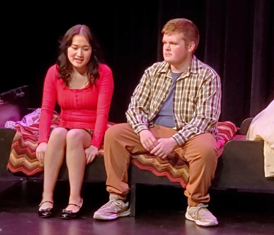 Veronica Leornadis (left) and Steven Mackay are one of 40 members of the cast. 