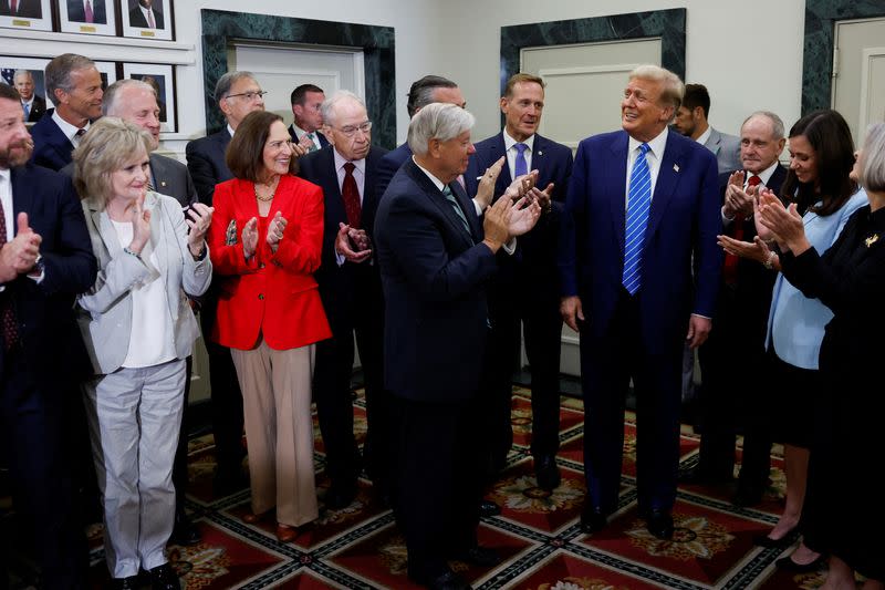 Republican presidential candidate Trump speaks to the media following meetings with Republicans on Capitol Hill, in Washington