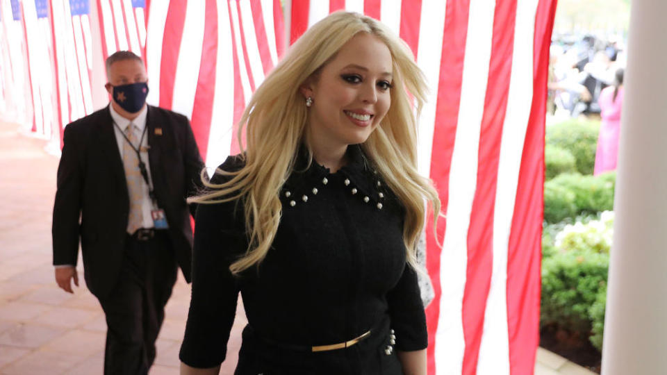 Tiffany Trump arrives for a ceremony where her father introduced 7th US Circuit Court Judge Amy Coney Barrett, 48, as his nominee to the Supreme Court in the Rose Garden at the White House September 26, 2020 in Washington, DC.