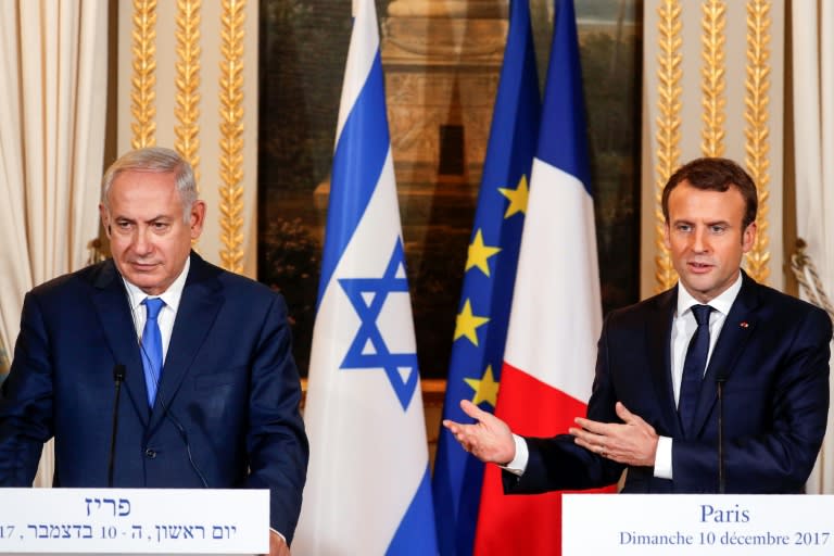 French President Emmanuel Macron urged visiting Israeli Prime Minister Benjamin Netanyahu to "show courage in his dealings with the Palestinians" after the controversy over the US decision to recognise Jerusalem as Israel's capital