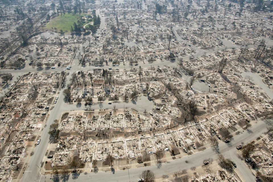 An aerial view shows burned properties in Santa Rosa,&nbsp;California,&nbsp;on&nbsp;Oct. 12, 2017.