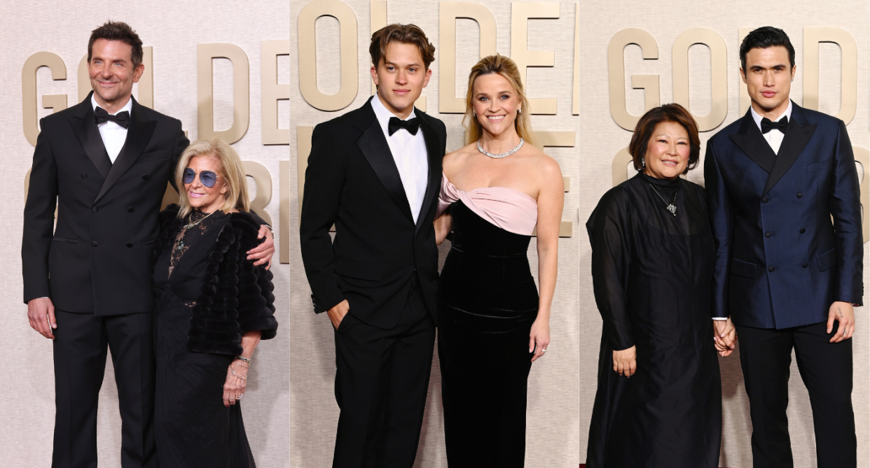 Several celebrities took family members as their plus-ones to the 2024 Golden Globes at The Beverly Hills Hotel in California. (Photos via Getty Images)