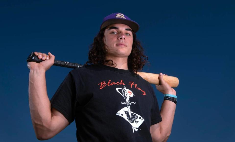 Sumner senior outfielder Jay Mentink will take his hard-hitting style to both the baseball and football teams at Princeton University. Mentink is shown at Sumner High School in Sumner, Washington, on Tuesday, May 2, 2023.