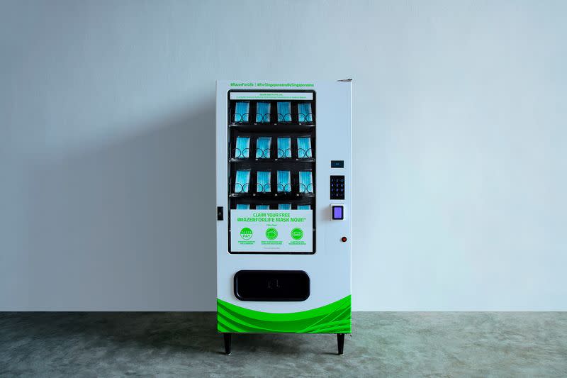 A vending machine that dispenses masks made by Razer is seen in Singapore