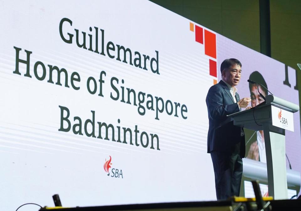 Singapore Badminton Association president Lawrence Leow announces plans for the new Guillemard Badminton Hall. 