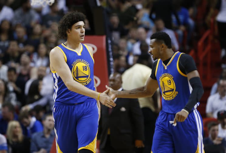 Anderson Varejao shakes hands with his good friend. (AP)