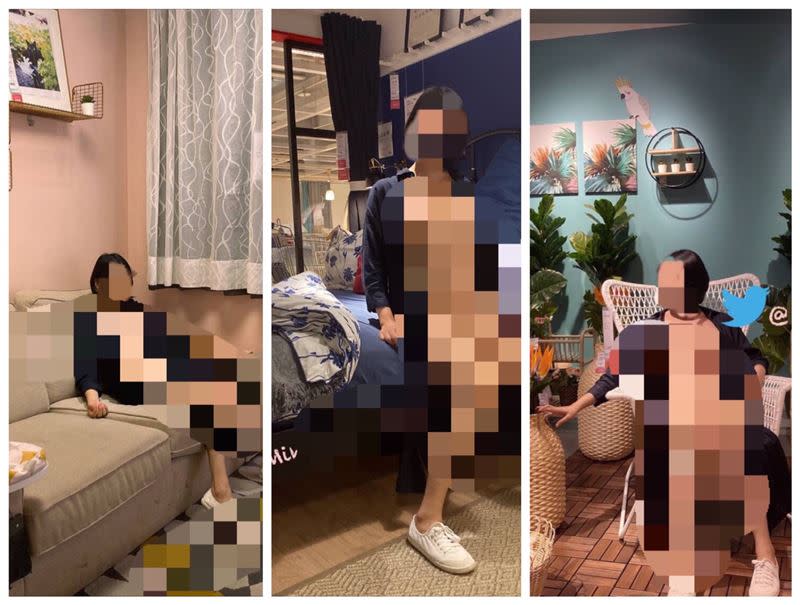 女子6天前貼出一連4張在Ikea台中店裸露的照片。（圖／翻攝自推特）