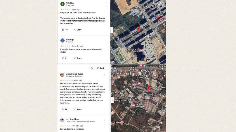 Some compounds are identified as such on Google map reviews, with one user referring to them as "brutal forced labour compound(s)".
