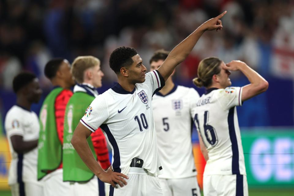 Bellingham celebrates after the match (The FA via Getty Images)