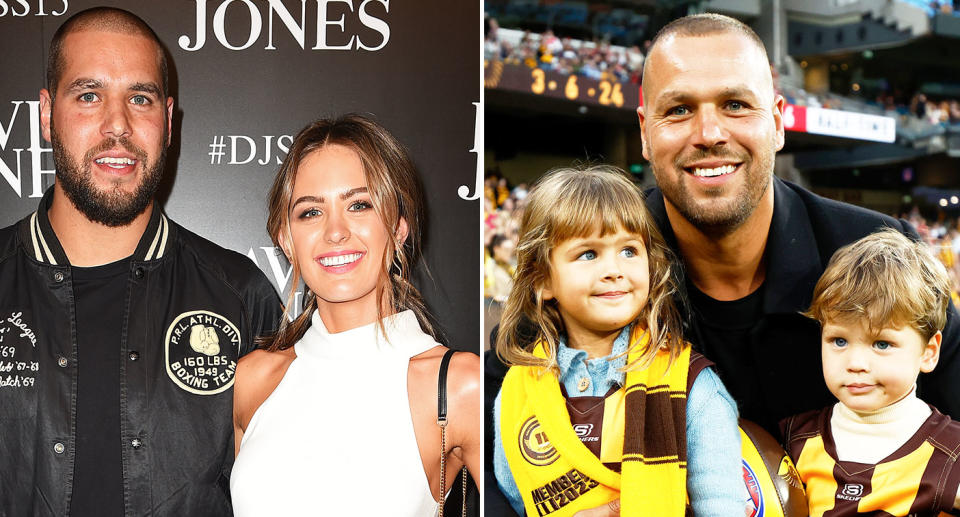 Seen here, AFL legend Buddy Franklin with his wife Jesinta and his two kids.