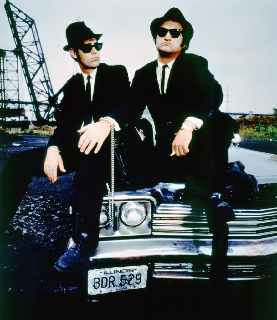 Canadian actor and screenwriter Dan Aykroyd and American actor John Belushi on the set of The Blues Brothers. Corbis via Getty Images