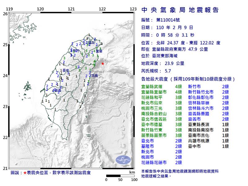 第二次地震詳細資訊。（圖／翻攝自中央氣象局）