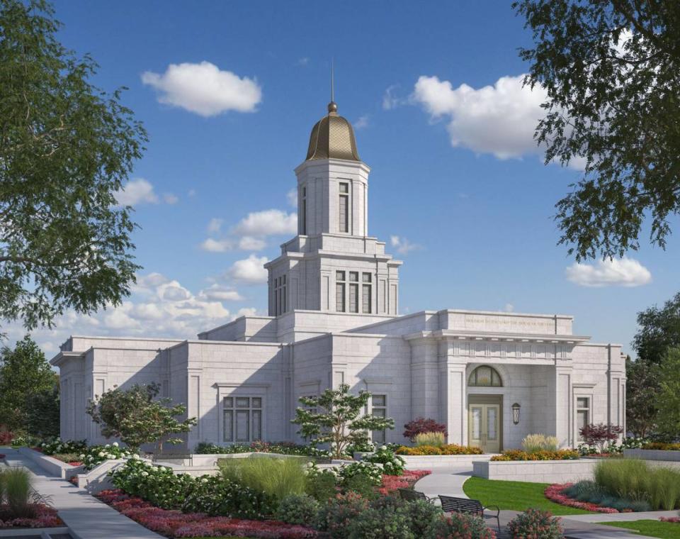 A rendering of a Church of Jesus Christ of Latter-day Saints temple in Knoxville, Tenn. The temple sits on about 5 acres and will be 30,000 square feet. The temple is under construction.