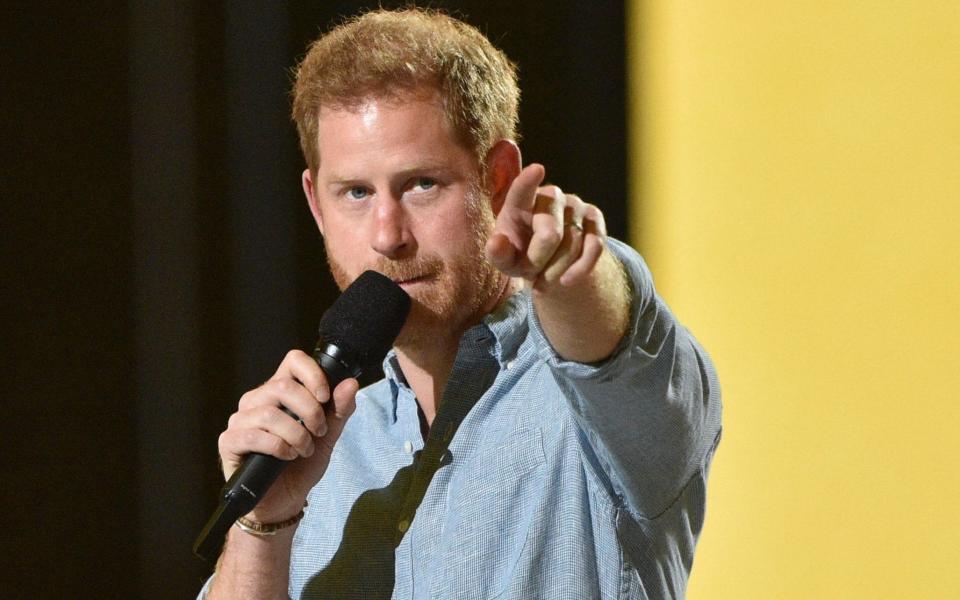 Prince Harry at the "Vax Live" fundraising concert in LA - VALERIE MACON/AFP via Getty Images