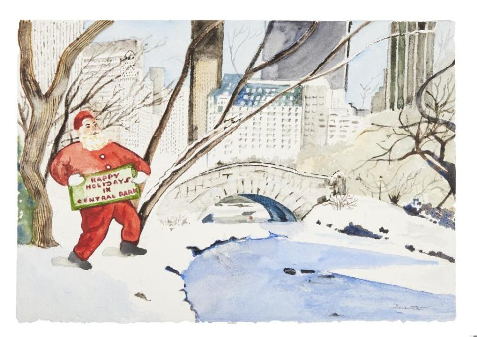 Santa Claus makes an appearance in one of Bennet’s many paintings of Central Park.