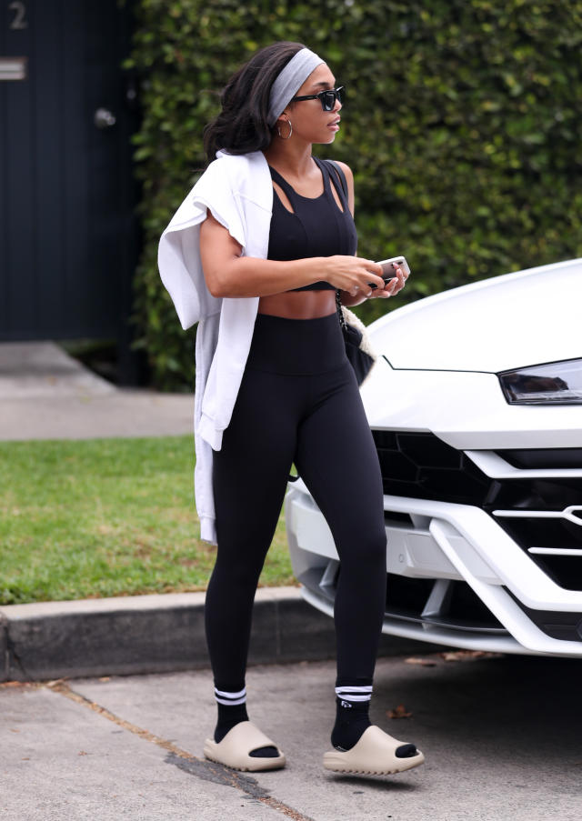 Lori Harvey Wears Black Workout Set & Zebra Bag To Pilates